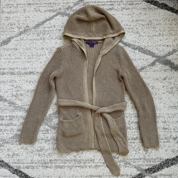 Ralph Lauren Purple Label Linen Silk Chunky Knit Hooded Cardigan w Belt Size S - Picture 11 of 11